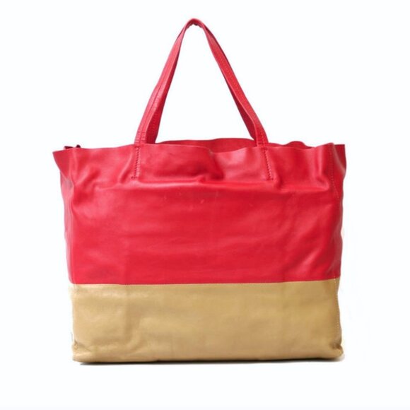 Celine Vertical HIPPO Horizontal Cabas bi-color Tote Red Brown - Picture 3 of 16